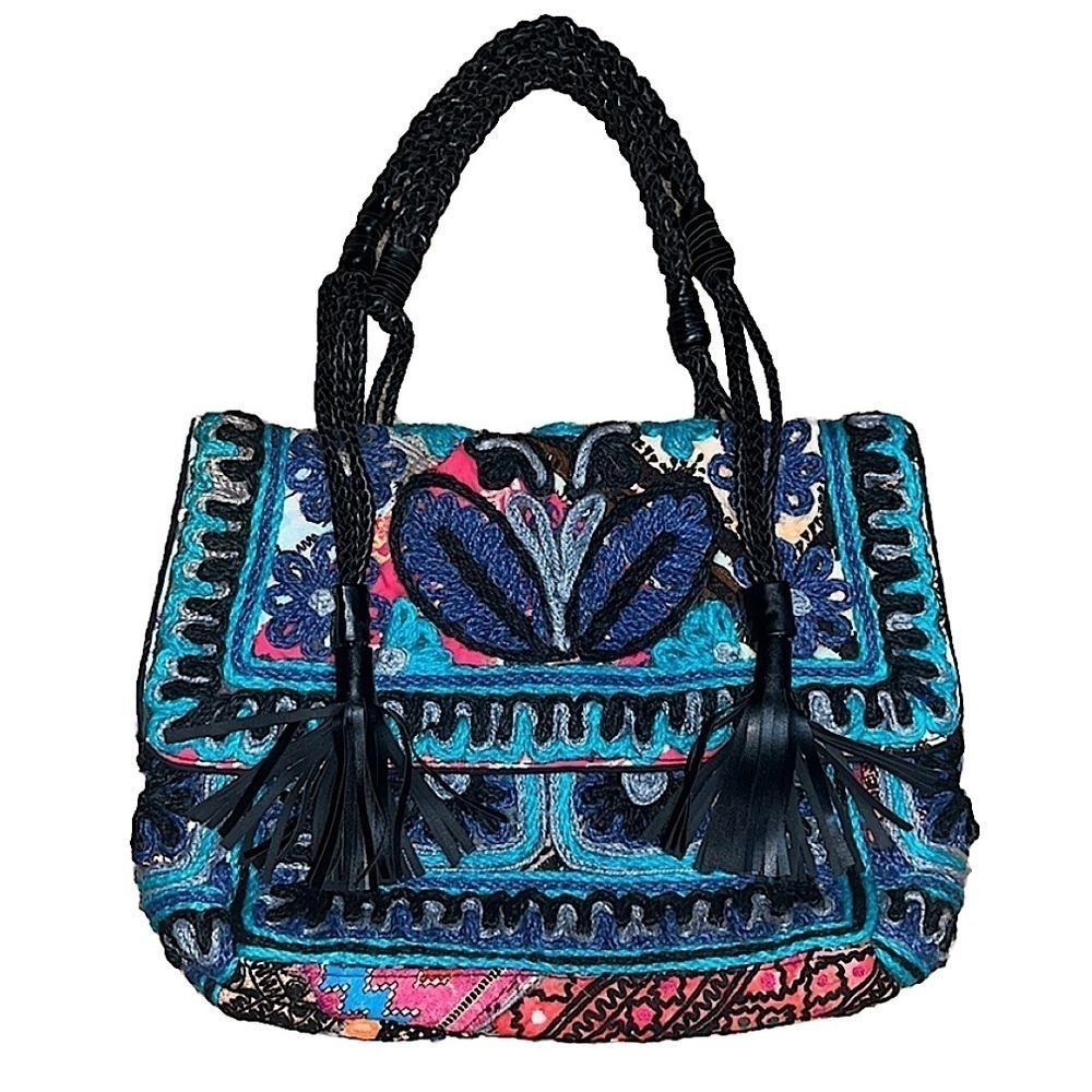 Anthropologie ibBan Dalasa Tote Boho Fringe Embroidered Patchwork Shoulder Bag